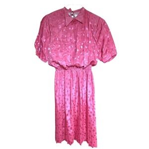 Vintage 80s Hot Pink Pleated Secretary's Dress Sz 6P Dim the Lites